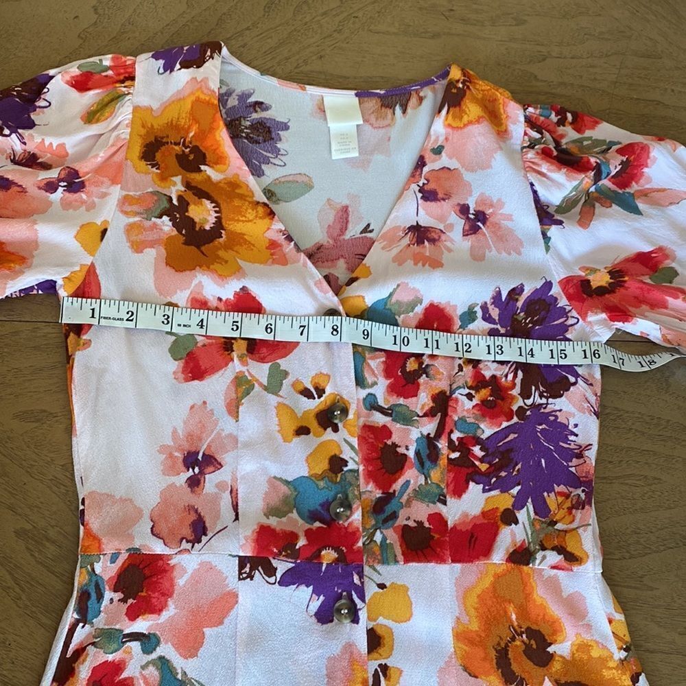 H&M Light Pink Floral Puff Sleeve Fit & Flare Mini Dress Size Small - Picture 9 of 13